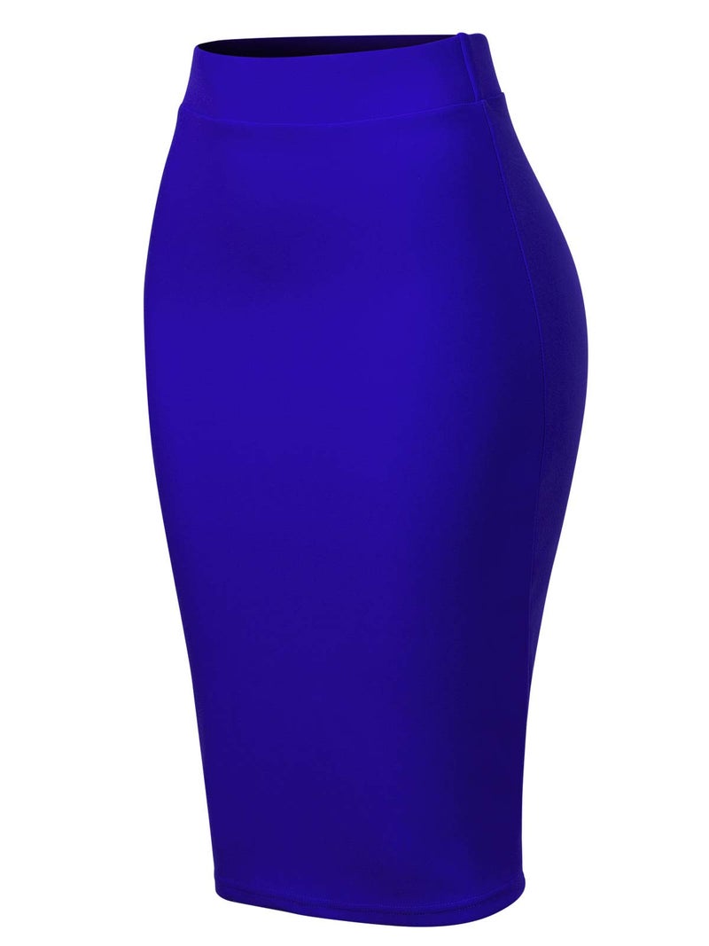 MixMatchy Women's Casual Classic Bodycon Pencil Skirt Royal Blue M - Image 2